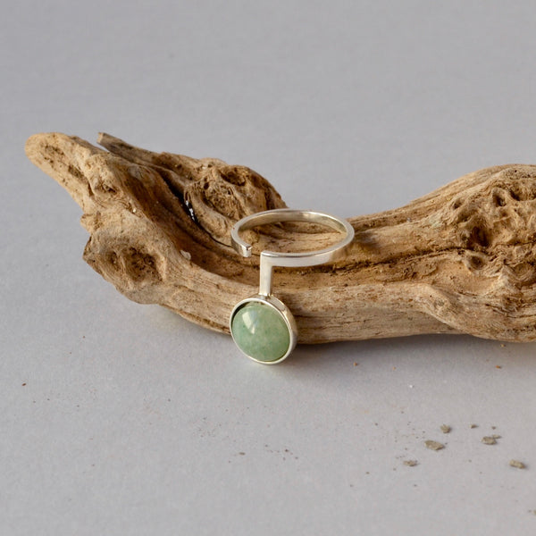 Aventurine Minimal  Open Silver Ring