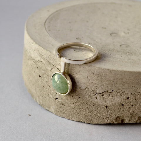 Aventurine Minimal  Open Silver Ring