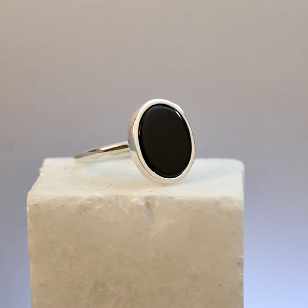 Black Agate Statement Silver Ring