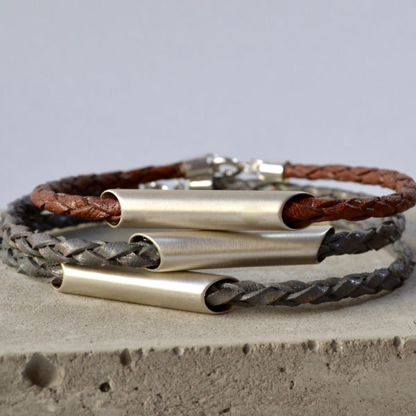 Personalized  Cuff Bracelet with Silver & Leather