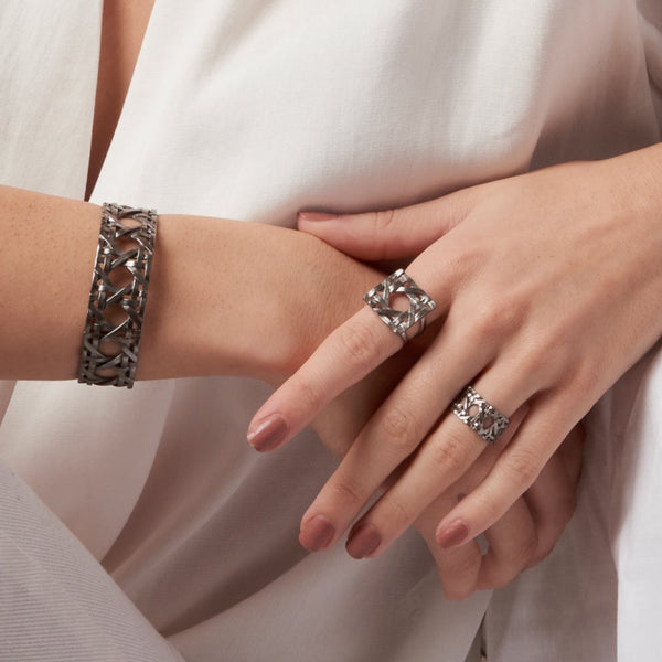 Statement Geometric RatTan Handmade Ring