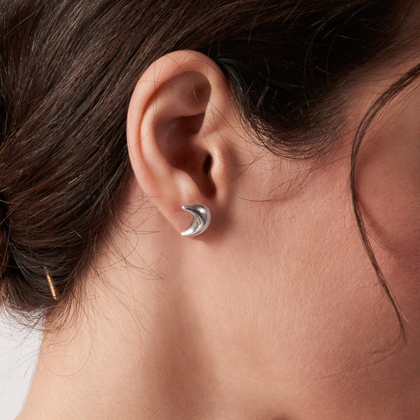 Crescent Moon Silver Stud Earrings