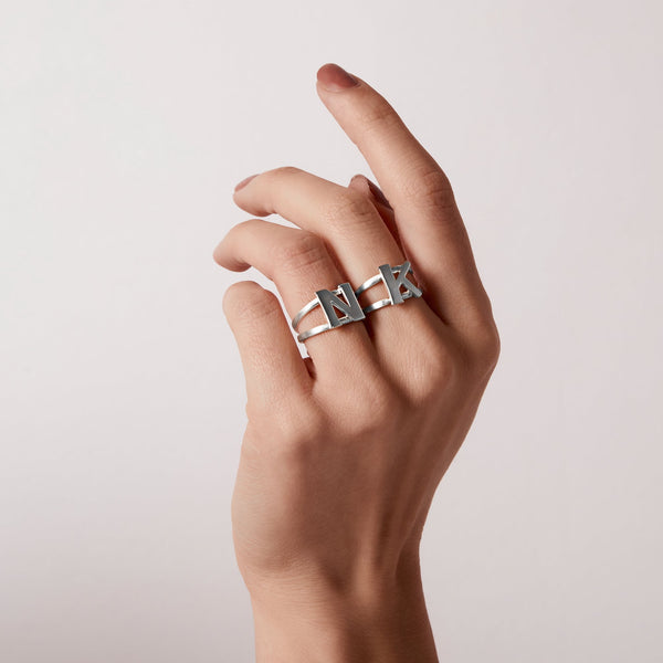Initial Letter Signet  Silver Ring