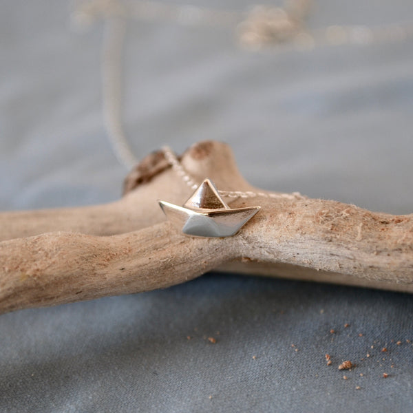 Silver Origami Boat Necklace