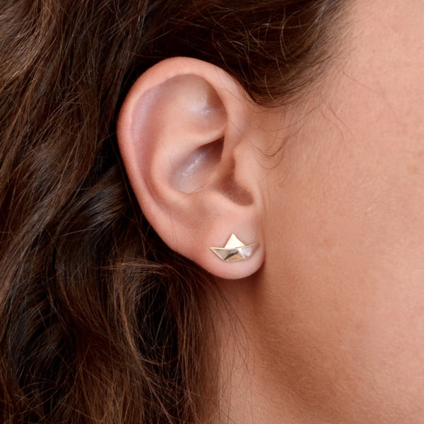 Origami Paper Boat Silver Earrings