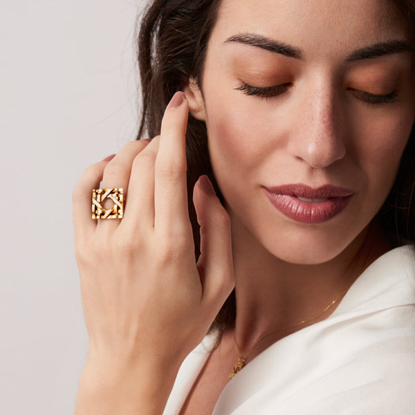 Statement Geometric RatTan Handmade Ring