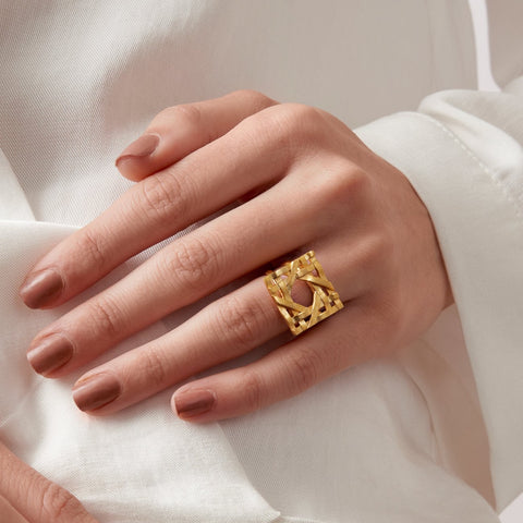Statement Geometric RatTan Handmade Ring
