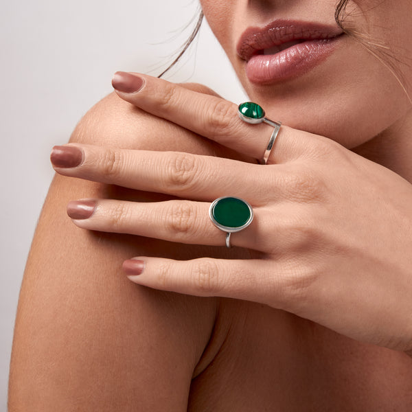 Green Agate Statement Silver Ring