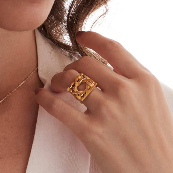 Statement Geometric RatTan Handmade Ring