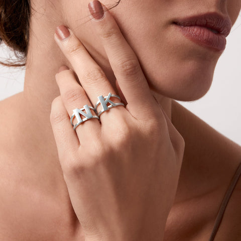 Initial Letter Signet  Silver Ring