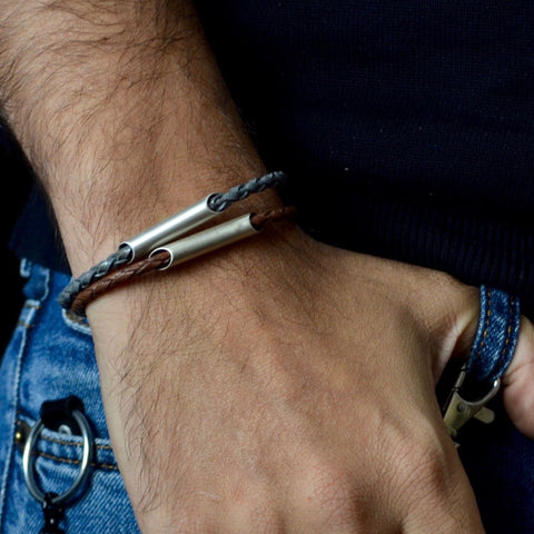 Personalized  Cuff Bracelet with Silver & Leather