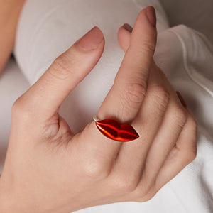 Red Kiss Silver Ring
