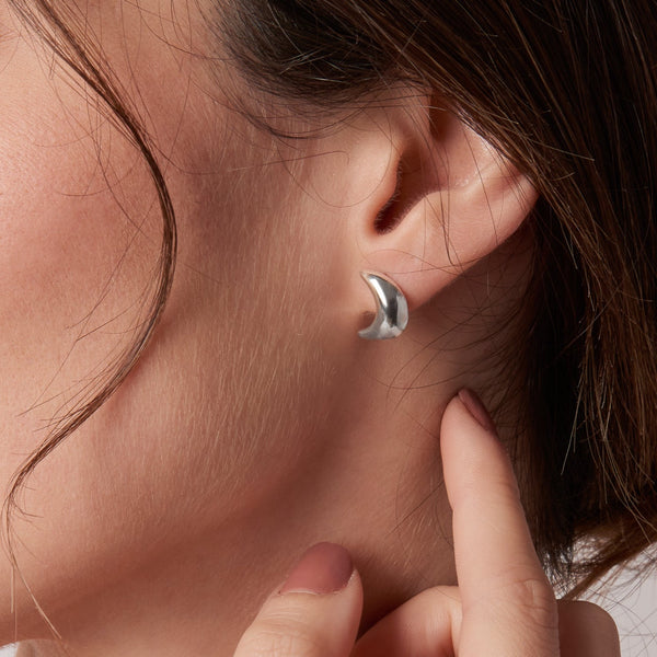 Crescent Moon Silver Stud Earrings