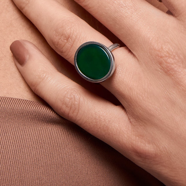 Green Agate Statement Silver Ring