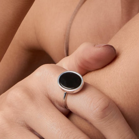 Black Agate Statement Silver Ring