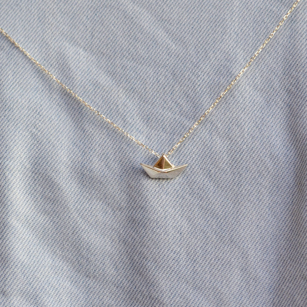 Silver Origami Boat Necklace
