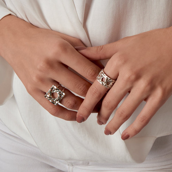 Statement Geometric RatTan Handmade Ring