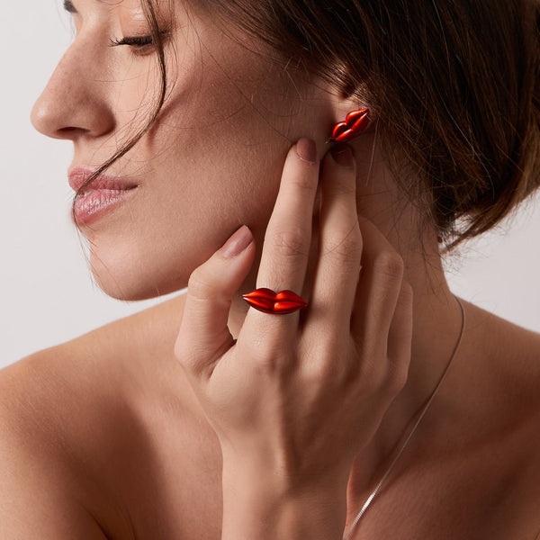 Red Kiss Silver Ring