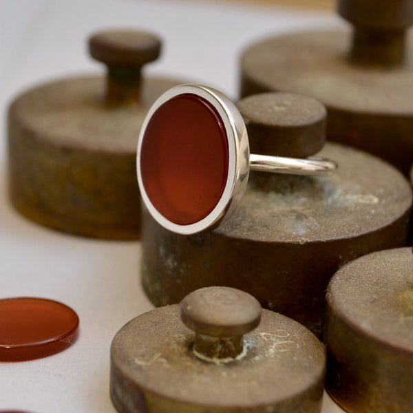 Red Agate Statement Silver Ring
