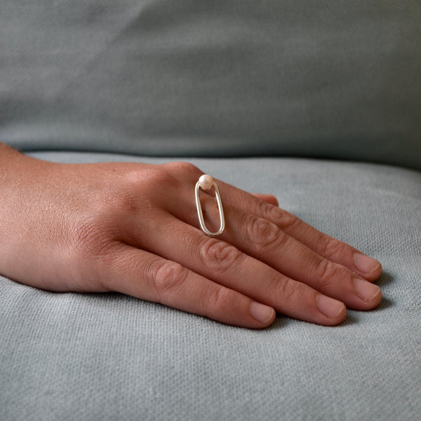Genuine White Pearl Minimal Silver Ring