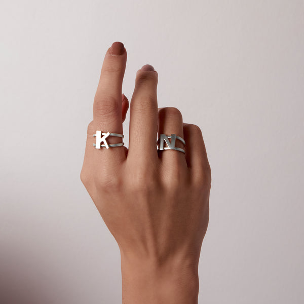 Initial Letter Signet  Silver Ring