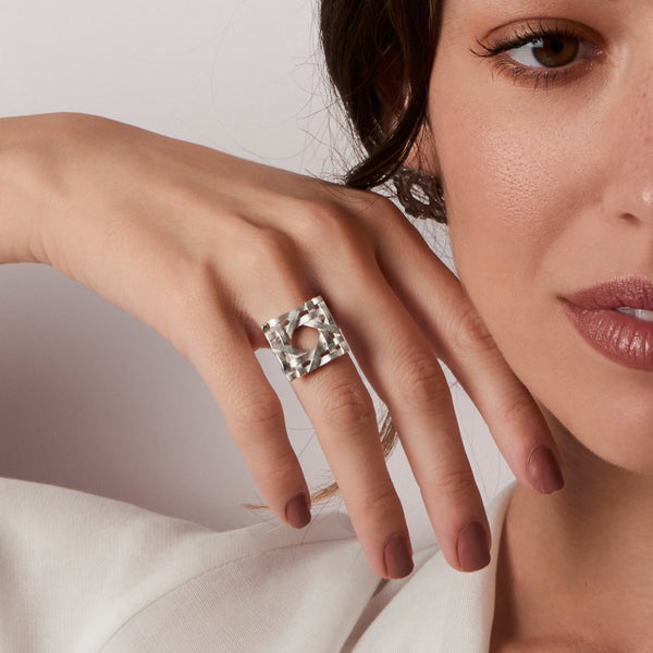 Statement Geometric RatTan Handmade Ring
