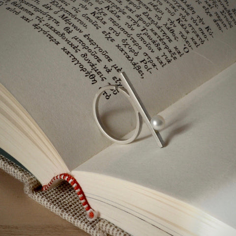 Minimal White Pearl Silver Ring