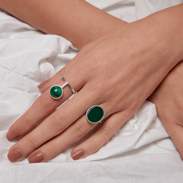 Green Agate Statement Silver Ring
